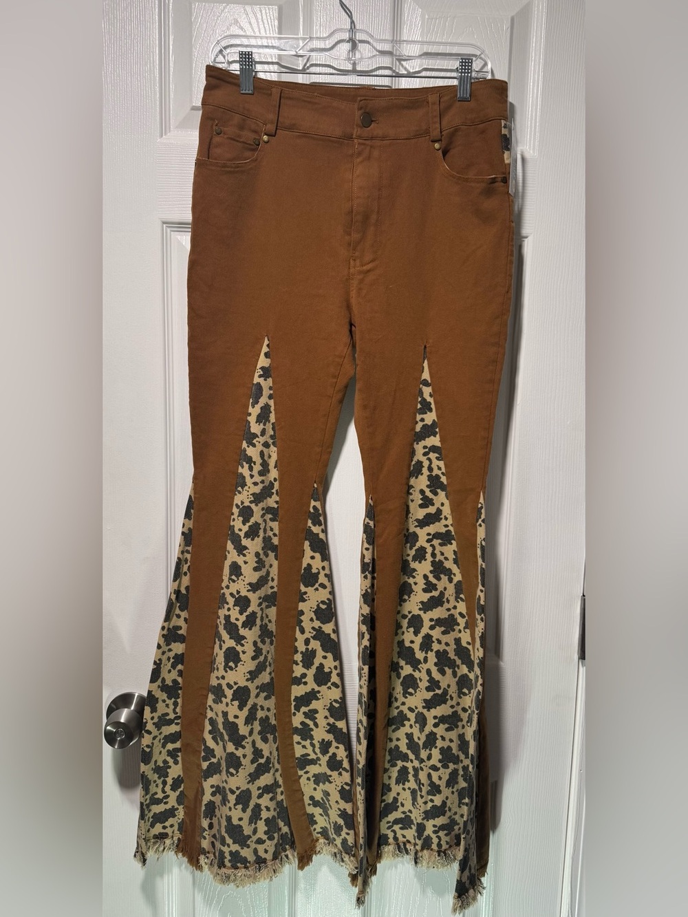 Oli & Hali Brown Flare Jeans with Leopard Panel Inserts